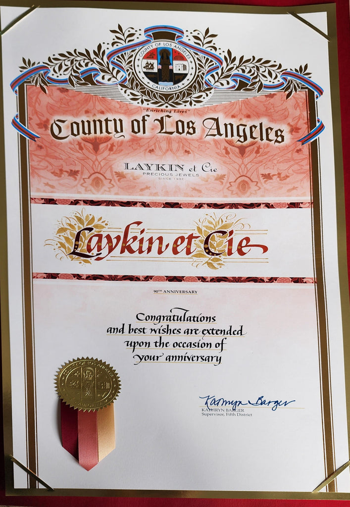 Los Angeles County Board of Supervisors honors Laykin et Cie 90th Anniversary