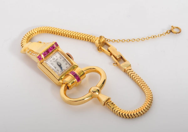 Vintage yellow gold and ruby watch circa 1940's