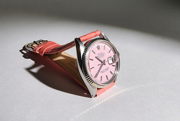 Custom Vintage Rolex Date Just with a Pink Dial and Strap