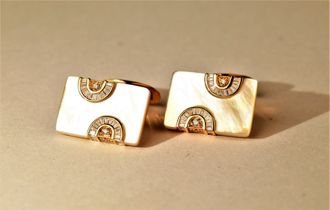 Mother of Pearl and Diamond Art Deco Cuff Links